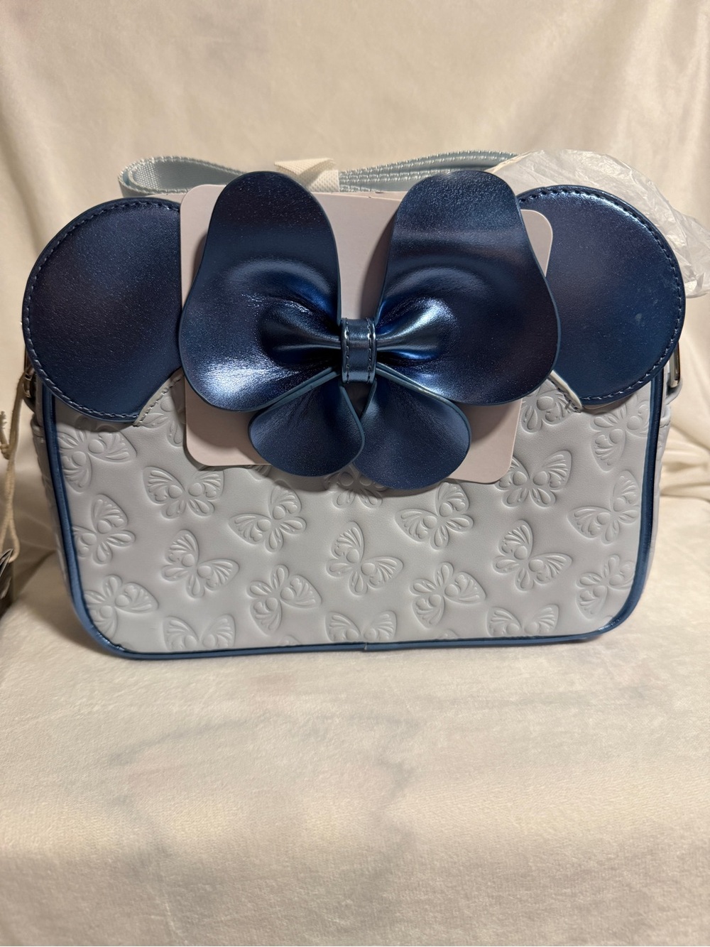 Loungefly Blue and White Butterfly Bow Crossbody Bag